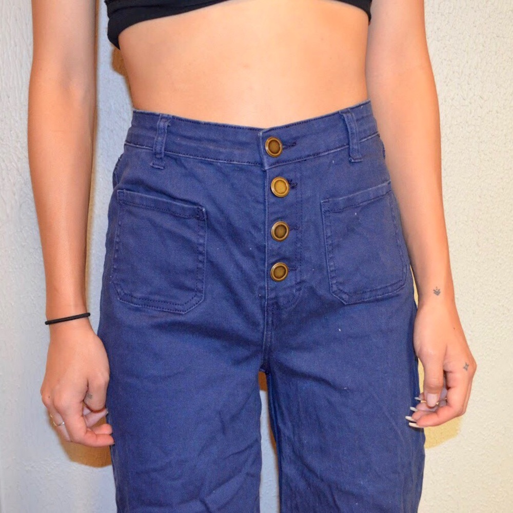 High Waist / Rise Button-Up Flare Jeans